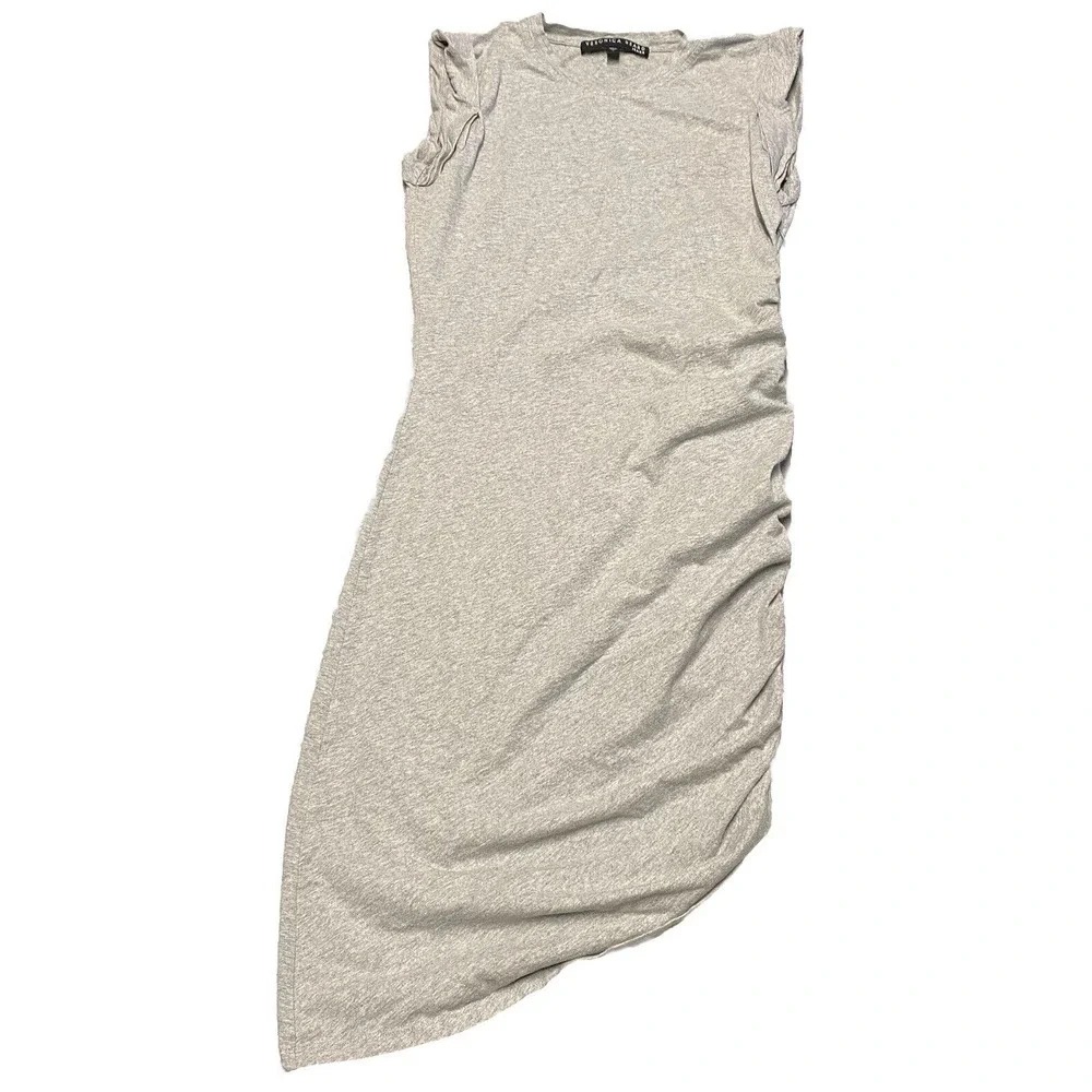 Veronica Beard Dress Small Grey Brompton Stretch Side Ruching Asymmetrical Midi‎